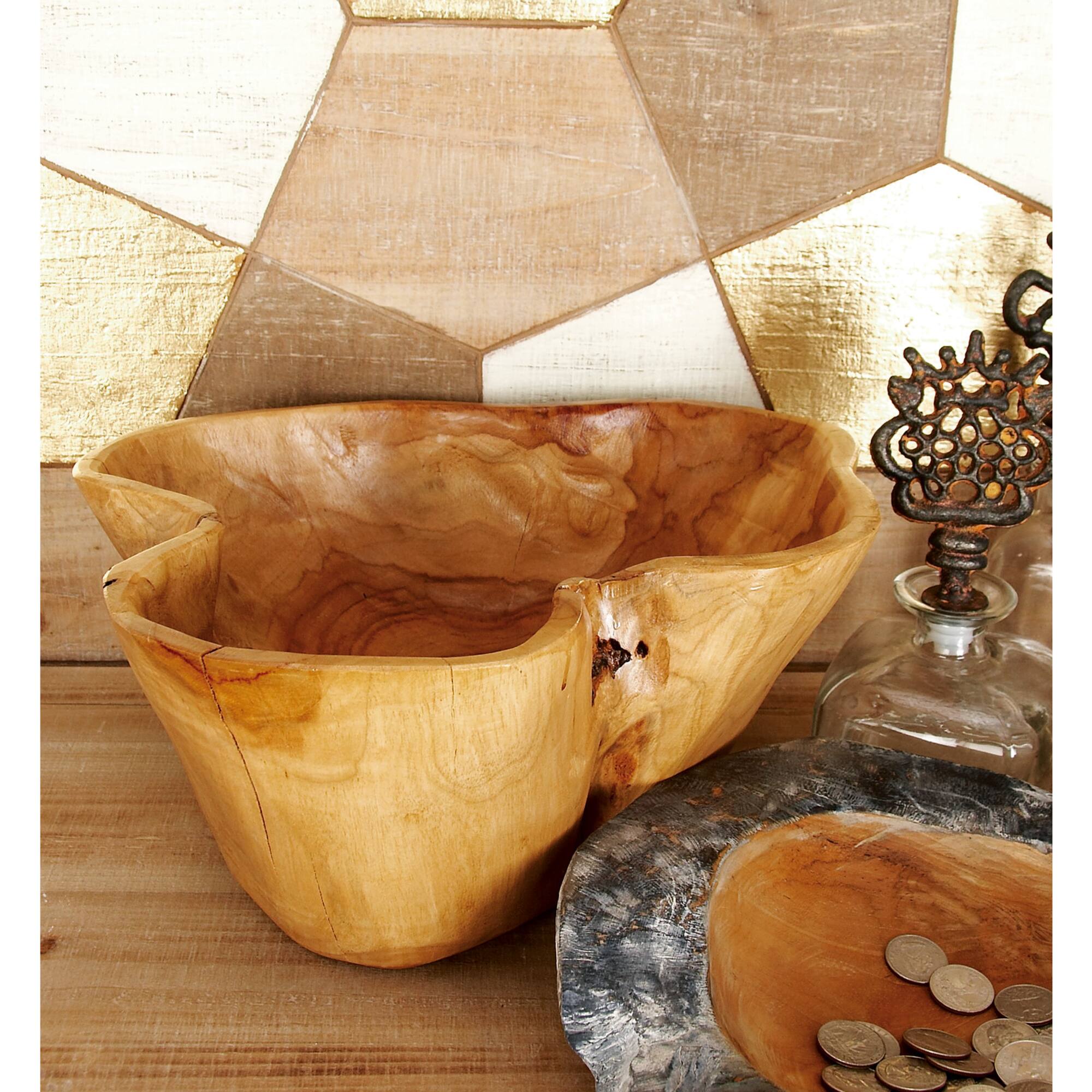 14" Brown Wood Natural Decorative Bowl